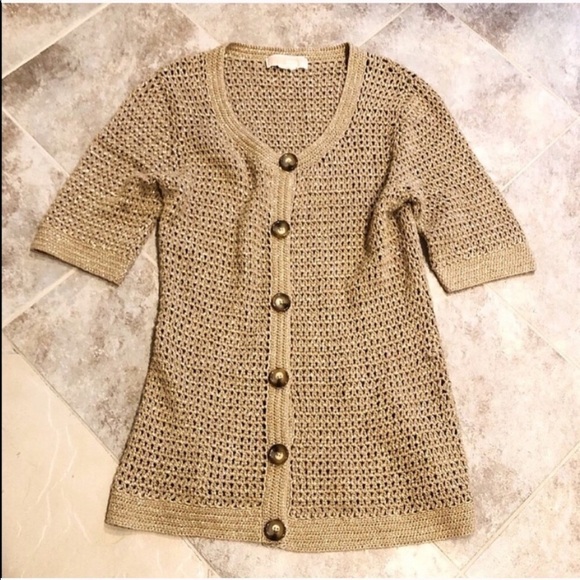 Michael Kors all seasons gold open knit button down ca… - Picture 2 of 10